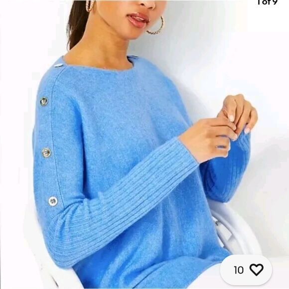 LILLY PULITZER ARNA ABACO BLUE HEATHERED POPOVER PULLOVER TUNIC SWEATER - Picture 1 of 8